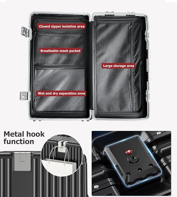 feilario 26in Super Large Captain Aluminum Frame Hardside Spinner Wheels Luggage - Image 3