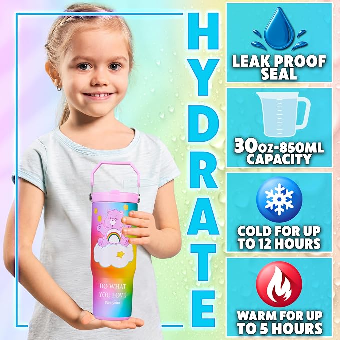 Get Trend Care Bears Tumbler with Straw 30oz Kids Teens Insulated Cup with Lid Handle Travel Mug Cups with Lids for School Sports Gifts for Kids (Multi Care Bears) - Image 2