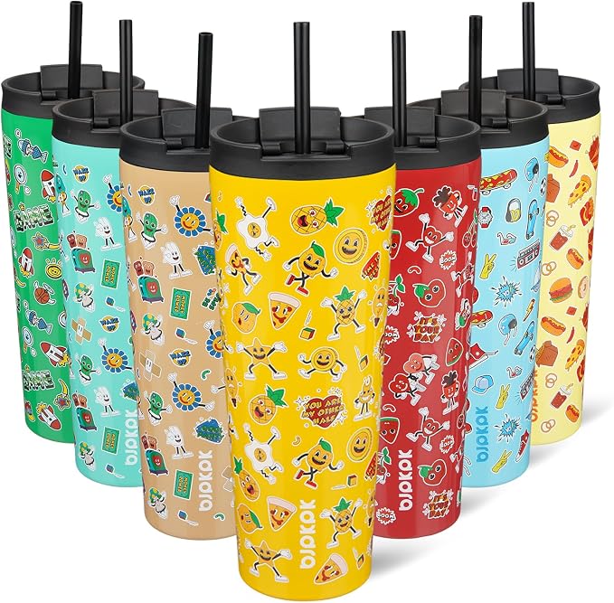 BJPKPK 26oz Insulated Tumbler With lid And Straw Stainless Steel Tumblers Travel Coffee Mug Reusable Thermal Cup,Hawaii Fruits Yellow by BJPKPK