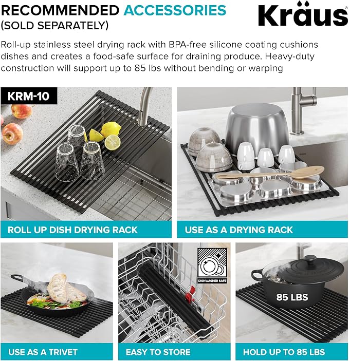 KRAUS Dex 33-inch Undermount 16 Gauge Stainless Steel Double Bowl Kitchen Sink - Image 2