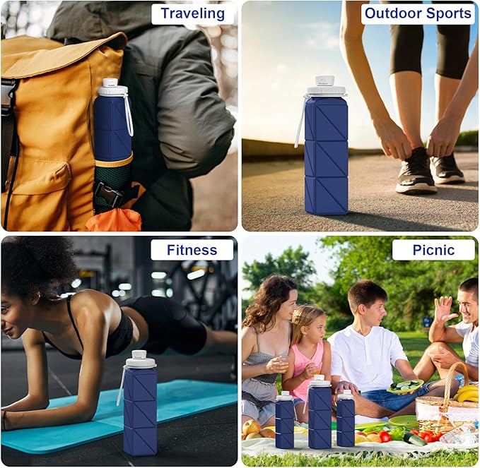 3 pack Collapsible Water Bottles, Silicone Foldable Portable Water Bottle 20.6oz - Image 9