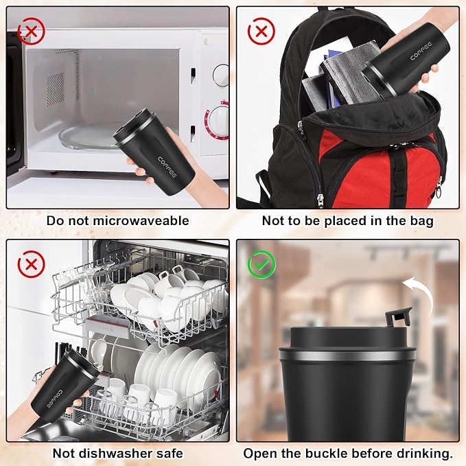 MOMSIV 12oz Travel Mug, Insulated Coffee Cup with Leakproof Lid, Vacuum Stainless Steel Double Walled Reusable Tumbler for Hot and Cold Water Coffee and Tea In Travel and Car Black - Image 5