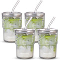 BLUEPOLAR 13oz/400ml Glass Water Tumbler with Straw and Lid Sealed Carry On Thick Wall Iced Coffee Cup Glass Cup for Water, Iced Tea Fruit Juice Etc (Aurora White-4Pack) by BLUEPOLAR
