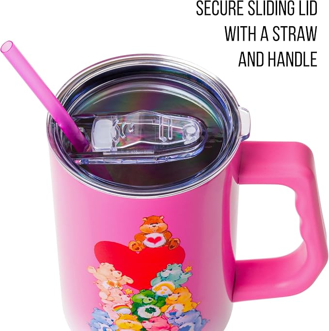 Silver Buffalo Care Bears Watercolor Heart Ombre Double Walled Stainless Steel Tumbler with Handle and Straw, Fits in Standard Cup Holder, 40 Ounces - Image 2