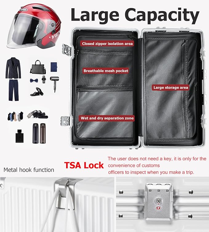 feilario 30in Super Large Captain Aluminum Frame Hardside Spinner Wheels Luggage - Image 3