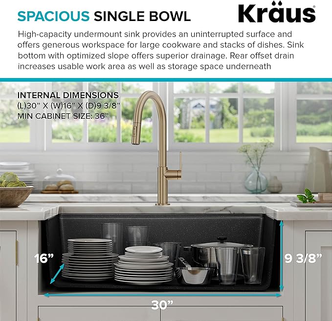 Kraus KGUW2-33MB-100-100, Bellucci Workstation 32 in. Undermount Granite - Image 4
