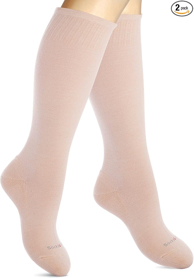 Cotton Compression Socks for Women & Men. 15-20 mmHg Support Knee-High Nude X/W by SocksLaneCompression