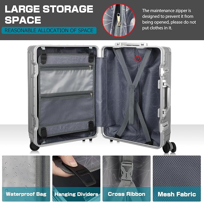 AnyZip Luggage Sets 2 Piece Aluminum Frame Carry On and Checked Suitcase PC ABS - Image 5