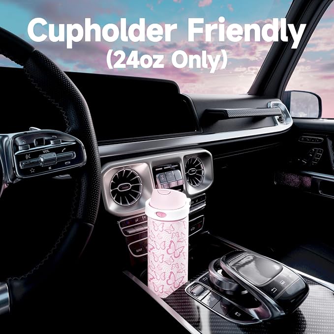 24 oz Insulated Water Bottle with Straw: Meoky Stainless Steel Metal Water Bottle with 2-in-1 Lid - Leak Proof, Cold for 24 Hours, Protective Silicone Base, BPA-Free for Sports Travel Car, Butterfly - Image 6
