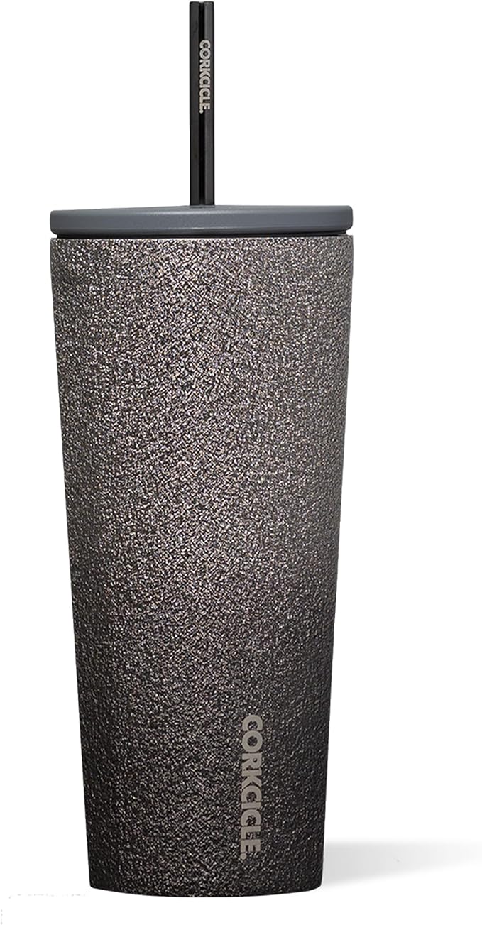 Corkcicle Cold Cup Insulated Tumbler with Straw - Keeps Drinks Cold for 12 Hours - Triple-Insulated Stainless Steel - Leak-Resistant Lid - Summer Drinkware Gift - 24 oz - Steel Shadow by Corkcicle