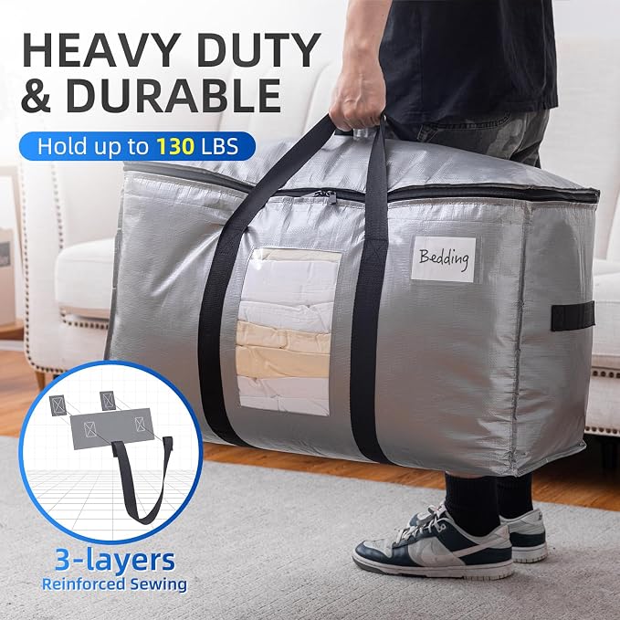 TAILI Extra Large Moving Bags, 2 Pack Silver Heavy Duty Totes - Image 5