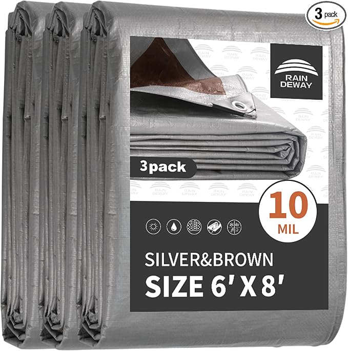 Tarps Heavy Duty Waterproof 6x8 Feet, 10Mil Multipurpose Tarp Cover by RAINDEWAY