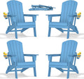 Folding Adirondack Chair with Cup Holder Set of 4, All-Weather Adirondack Chair by nevilywood