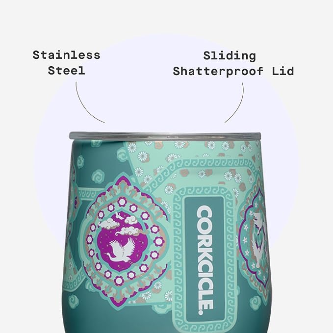 Corkcicle Stemless Wine Glass Tumbler - Triple Insulated Stainless Steel Cup - Spill Resistant Sliding Lid - Non-Slip Base - Summer Drinkware Gift - Keeps Drinks Ice Cold - 12 oz - Princess Jasmine - Image 5