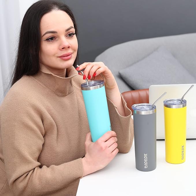 BJPKPK 20 oz Skinny Tumbler With Lid Insulated Travel Coffee Mug Stainless Steel Sublimation Water Tumblers Cup,Green - Image 6