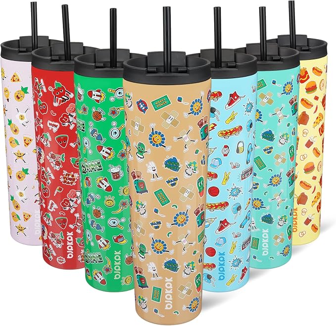 BJPKPK 34oz Skinny Tumbler With lid And Straw Stainless Steel Travel Coffee Mug Insulated Tumblers Cups,Spring Party Brown by BJPKPK