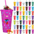 Honeydak 50 Pcs 24oz Christmas Cup Bulk Gift Tumbler with Straw and Lid Coffee Cups with Lids Holiday Gifts Bulk Reusable Plastic Water Bottle Iced Coffee Travel Mug for Party Birthdays by Honeydak