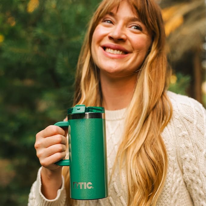 RTIC 16oz Road Trip Travel Mug with Lid and Handle, Ceramic Lined, Insulated, Stainless Steel, Metal, Double Wall Vacuum-Insulation, Portable Coffee, Tea Cup for Hot and Cold Drink, Pine Tree Glitter - Image 5