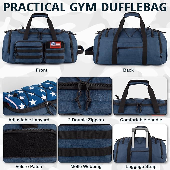 Tactical Gym Bag for Men，50L Large 3 in 1 Sports Duffle Bag - Image 6