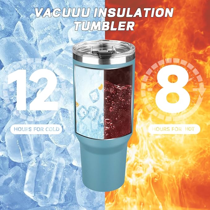 40 oz Tumbler with Lids and Straws, Stainless Steel Insulated Coffee Tumbler, Double Wall Vacuum Insulated Travel Mug Cup, Leakproof Thermal Coffee Cup for Hot and Cold Drinks (azure blue) - Image 4