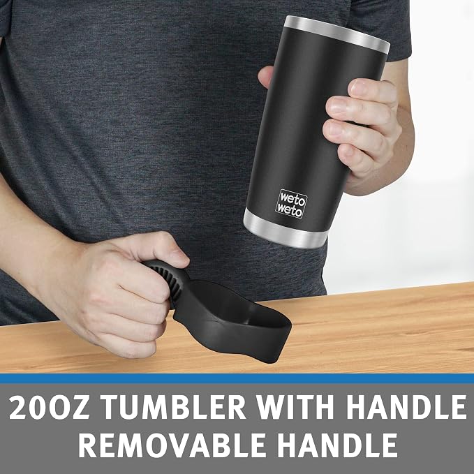 WETOWETO 20oz Tumbler with 2 lids and 2 straws, Stainless Steel Vacuum Insulated Coffee Tumbler Cup, Double Wall Powder Coated Leak-proof Travel Coffee Mug Cup (Black, 1 Pack) - Image 4