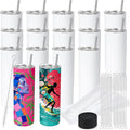 Joyclub 16 Pack Sublimation Tumblers Blanks 20 oz Flat Edge Skinny Straight Sublimation Cups With Lids and Straws for Heat Press No Gift Boxes by Joyclub