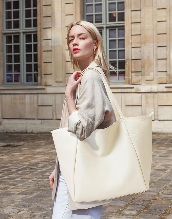 KALIDI Large Tote Bag Vegan Leather Casual Zipper Work Bag Weekender Hobo - Image 3