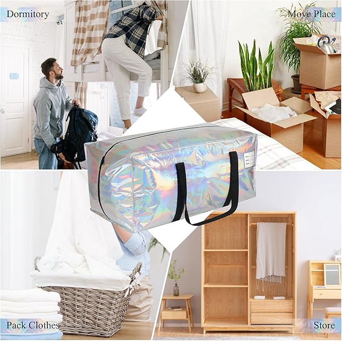 2 Pack Heavy Duty Moving Bags Extra Large Waterproof Foldable Clothing Storage - Image 6