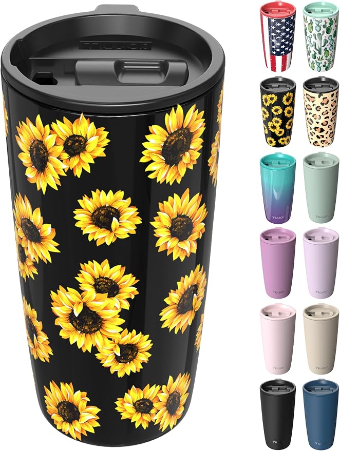 TILUCK 20 oz Insulated Tumbler with BPA-Free Lid, Stainless Steel Vacuum Travel Coffee Mug, Double Wall Coffee Tumbler for Cold Drinks（20oz，Sunflower） by TILUCKBringsGoodLuck