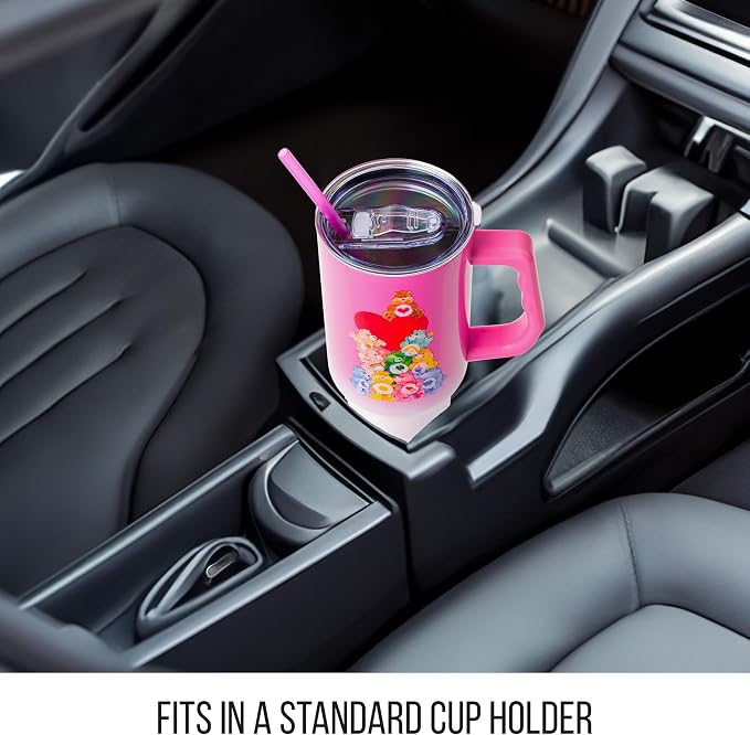 Silver Buffalo Care Bears Watercolor Heart Ombre Double Walled Stainless Steel Tumbler with Handle and Straw, Fits in Standard Cup Holder, 40 Ounces - Image 6
