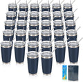 IEOVIEE 32 Pack, 20oz Stainless Steel Bulk Tumblers with Lids and Straws, Double Wall Insulated Travel Coffee Mug, Durable Powder Coated Tumbler Bulk Cup for Cold and Hot Drinks (Navy Blue) by IEVOIEE