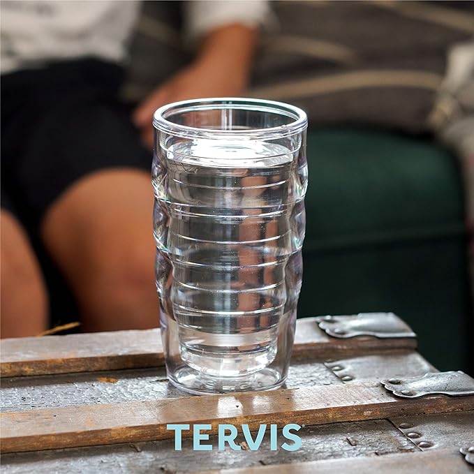 Tervis Clear & Colorful Lidded Made in USA Double Walled Insulated Tumbler Travel Cup Keeps Drinks Cold & Hot, 10oz Wavy, Red Lid - Image 6