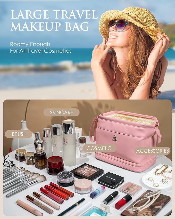 Travel Essentials for Friends Female Mom, Personalized Makeup Bag, Double Layer - Image 2