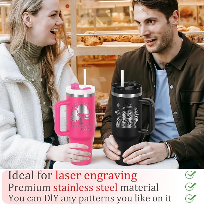 4 Pack 40 Oz Tumblers with Handle Bulk, Double Wall Vacuum Insulated Stainless Steel Tumblers with Lid and Straw, 40 oz Cup with Silicone Spill Proof Stopper Set (Black-2,Hot Pink-2) - Image 6