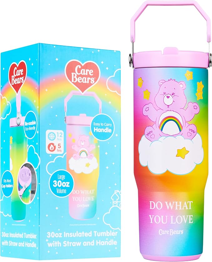 Get Trend Care Bears Tumbler with Straw 30oz Kids Teens Insulated Cup with Lid Handle Travel Mug Cups with Lids for School Sports Gifts for Kids (Multi Care Bears) by GetTrend