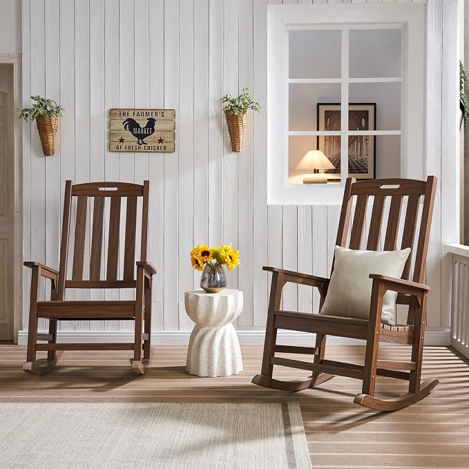 Psilvam Outdoor Rocking Chair Set of 2, Poly Lumber Oversized Rocking Chair - Image 2