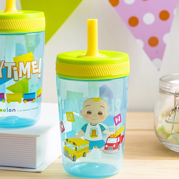 Zak Designs 15oz Cocomelon Kelso Tumbler Set, Leak-Proof Screw-On Lid with Straw Made of Durable Plastic and Silicone, Perfect Bundle for Kids - Image 2
