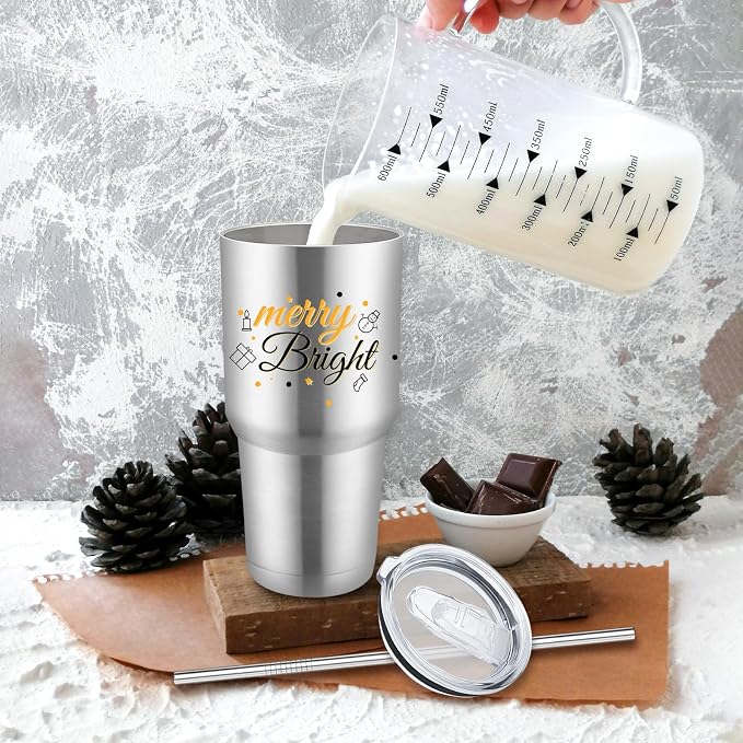 YOUKE OLA 8 Pack Stainless Steel Insulated Tumbler with Lids and Straws Bulk Double Wall Vacuum Insulated Coffee Travel Tumbler for DIY Gift (Silver, 30oz) - Image 5