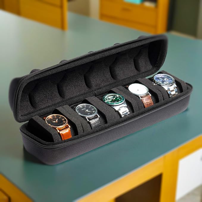 Hard Watch Travel Case, 5 slot Watch Roll Case Storage and Organizer - Image 2