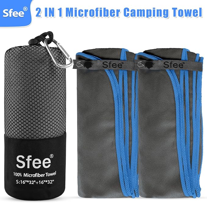 Sfee 2 Pack Microfiber Travel Towel, Quick Dry Towel Camping Towel Beach Towel - Image 2