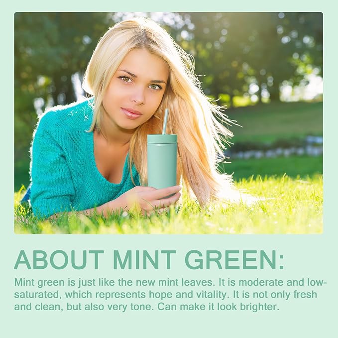 sweet grain Skinny Tumblers with Lids and Straws(6 Pack) - 16oz Matte Pastel Colored Skinny Acrylic Tumblers, Double Wall Plastic Tall Skinny Tumblers Bulk for Cold Hot Drinks - Mint Green - Image 7