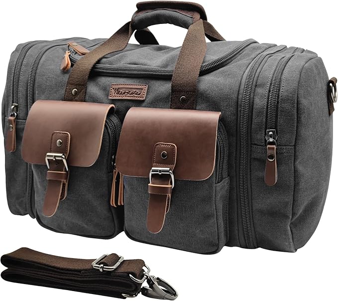 Wildroad 50L Travel Duffel Bag, Expandable Canvas Genuine Leather Duffle Bag by WILDROAD
