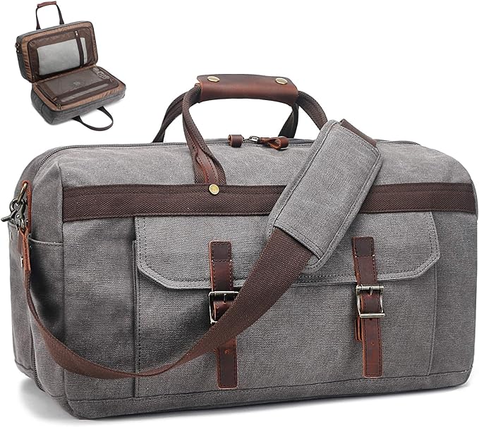 Duffle Bag for Men Waterproof Genuine Leather Canvas Travel Duffel Bags for by SOAEON