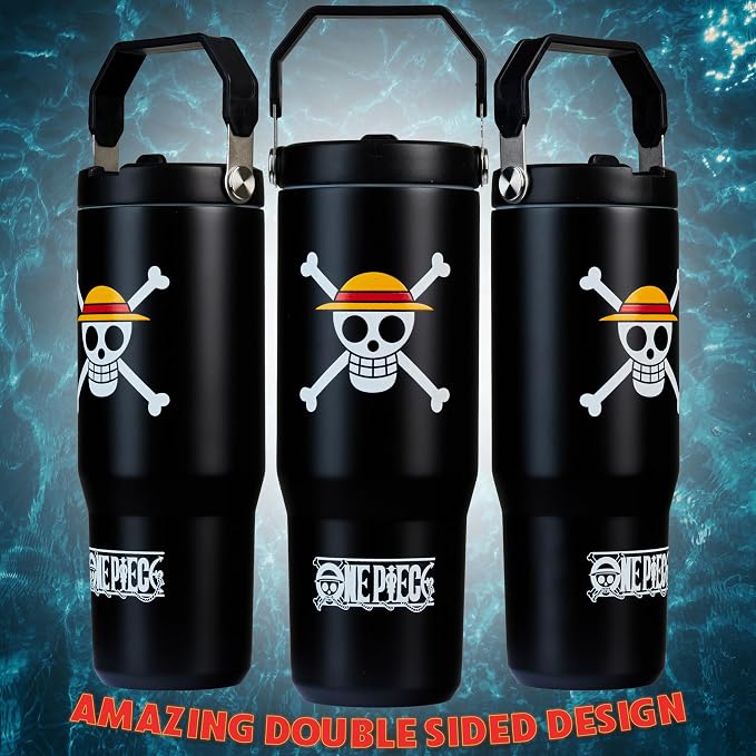 Get Trend One Piece Tumbler with Straw 30oz Kids Teens Insulated Cup with Lid Handle Travel Mug Cups with Lids for School Sports Anime Gifts for Kids (Black One Piece) - Image 5