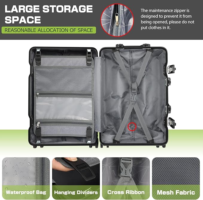 AnyZip Luggage Aluminium Frame Suitcase Hard Shell TSA Lock No Zipper 28In Black - Image 6