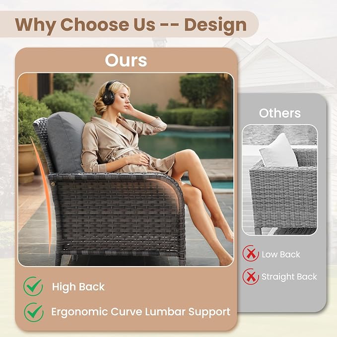 HOOOWOOO Patio Furniture Set, 3 Pieces Outdoor Conversation Set, All Weather - Image 2