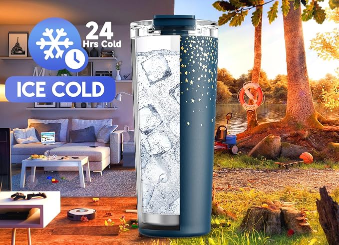 Meoky 24 oz Travel Coffee Mug with Leak-proof Lid, Stainless Steel Insulated Coffee Tumbler, Keeps Hot for 8 Hours or Cold for 24 Hours, Fits in Car Cup Holder (Midnight Galaxy) - Image 4