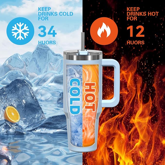 30 oz Tumbler with Handle,Tumbler with Lid and Straw,Double Wall Insulated Cup Stainless Steel Travel Mug(Cold for 34 Hours),Water Bottle for Iced Tea,Coffee,Cold Beverages(Blue) - Image 2