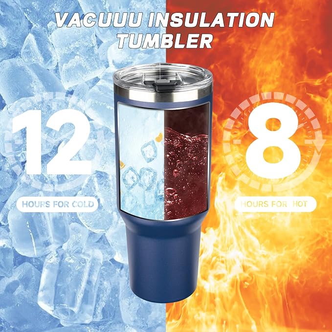 40 oz Tumbler with Lids and Straws, Stainless Steel Insulated Coffee Tumbler, Double Wall Vacuum Insulated Travel Mug Cup, Leakproof Thermal Coffee Cup for Hot and Cold Drinks (Navy Blue) - Image 4