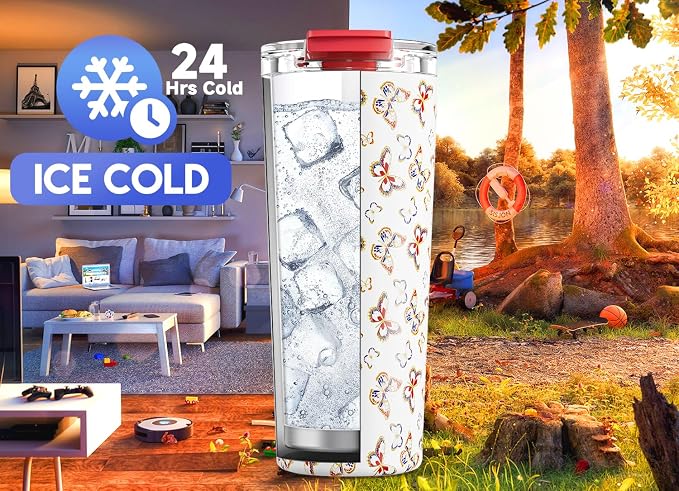 Meoky 24 oz Travel Coffee Mug with Leak-proof Lid, Stainless Steel Insulated Coffee Tumbler, Keeps Hot for 8 Hours or Cold for 24 Hours, Fits in Car Cup Holder (Jewel Butterfly) - Image 4